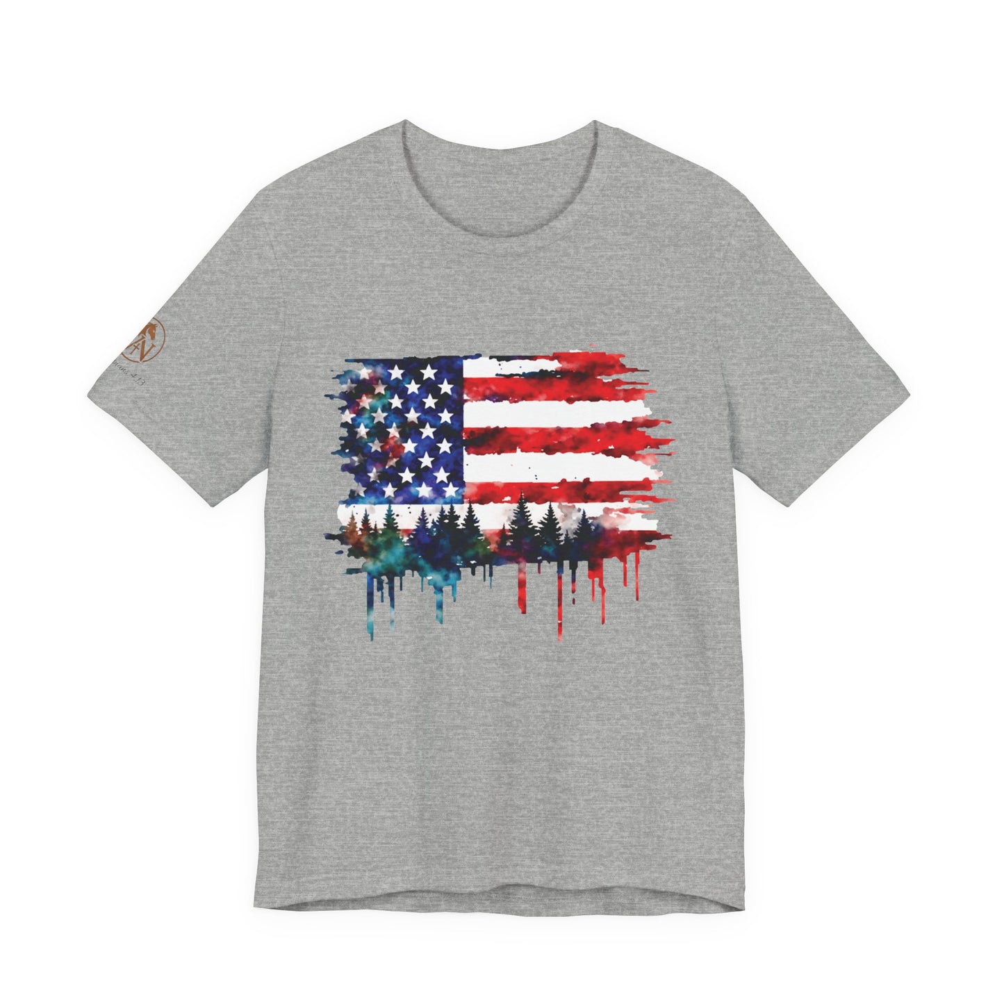 Watercolor American Flag Shirt | Patriotic Forest Tee | USA Flag with Trees | Rustic Nature Patriotic Shirt | Veteran Pride Apparel