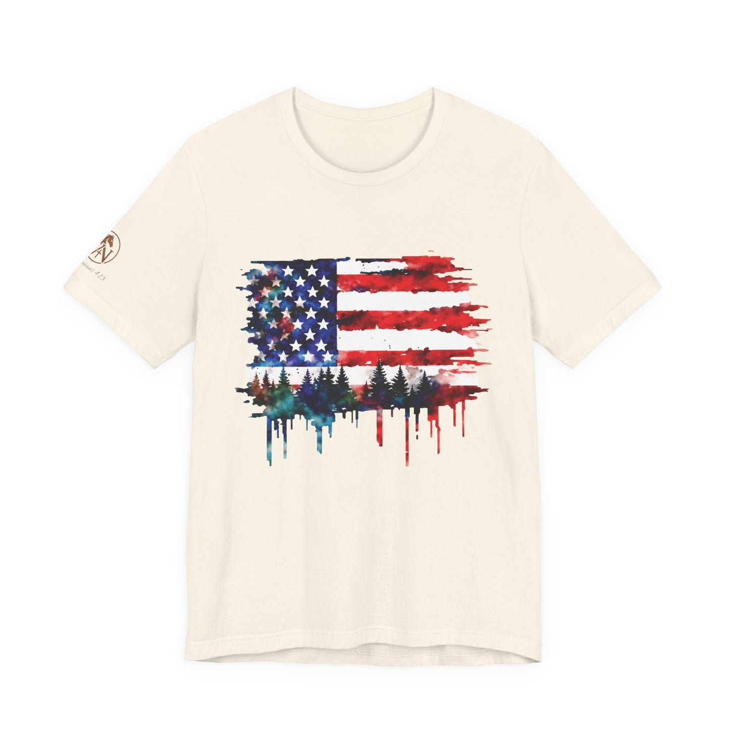 Watercolor American Flag Shirt | Patriotic Forest Tee | USA Flag with Trees | Rustic Nature Patriotic Shirt | Veteran Pride Apparel