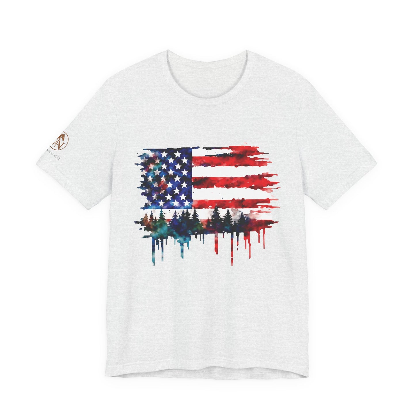 Watercolor American Flag Shirt | Patriotic Forest Tee | USA Flag with Trees | Rustic Nature Patriotic Shirt | Veteran Pride Apparel