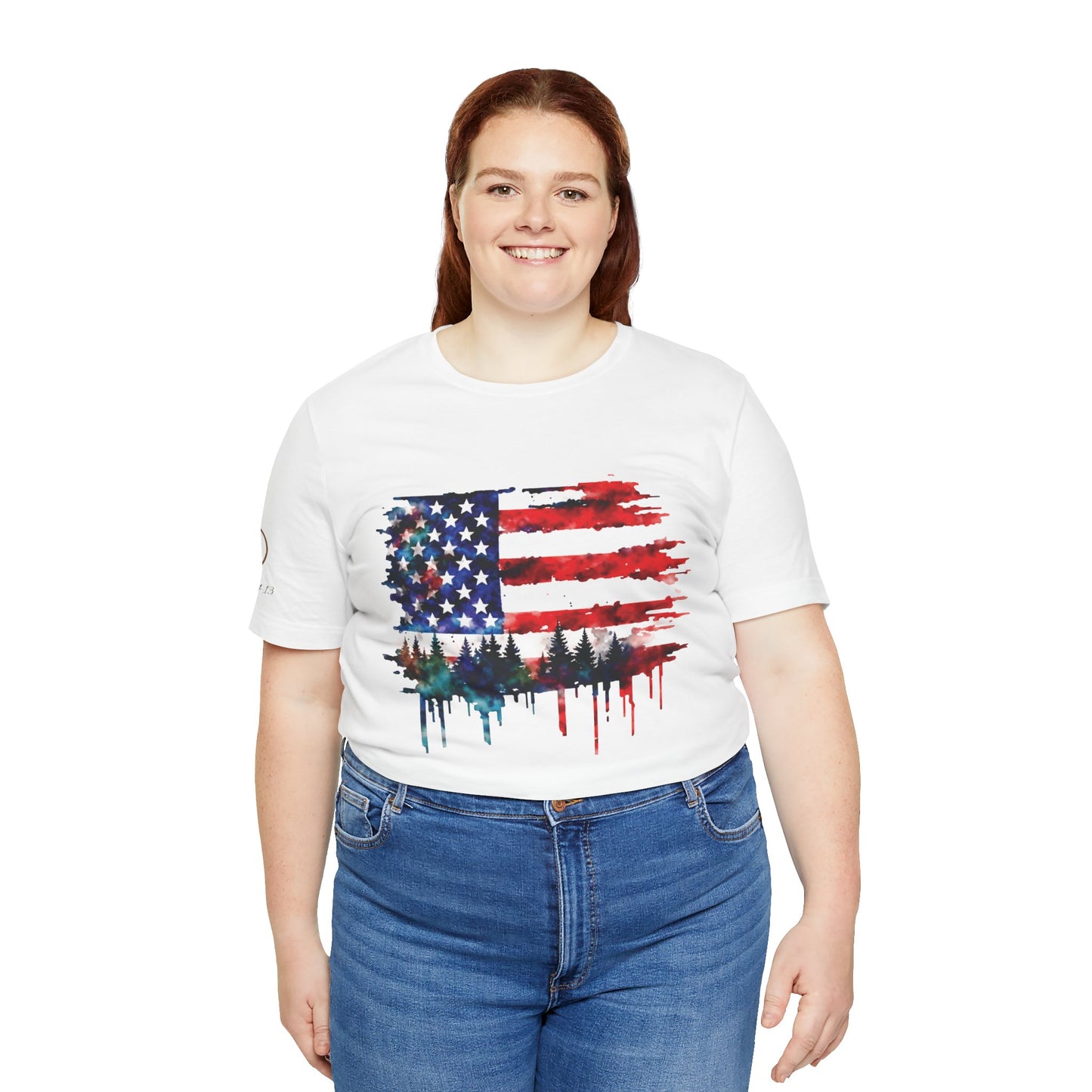 Watercolor American Flag Shirt | Patriotic Forest Tee | USA Flag with Trees | Rustic Nature Patriotic Shirt | Veteran Pride Apparel