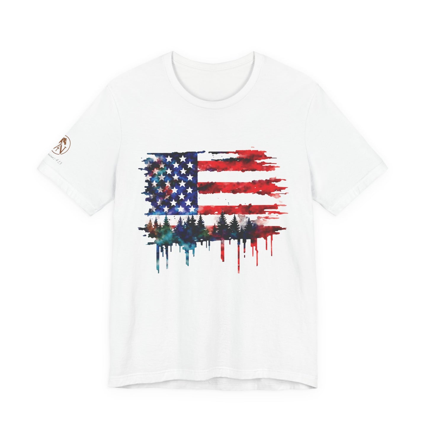 Watercolor American Flag Shirt | Patriotic Forest Tee | USA Flag with Trees | Rustic Nature Patriotic Shirt | Veteran Pride Apparel