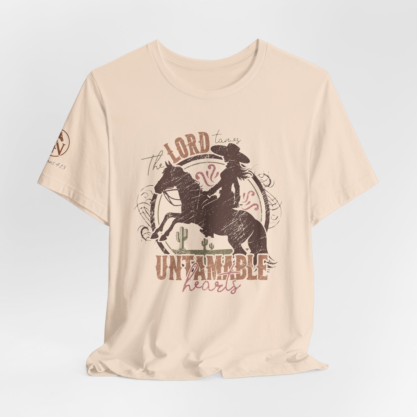 The Lord Tames Untamable Hearts Shirt | Faith Based Western Design | Christian Cowgirl Apparel | Rustic Faith Graphic Tee