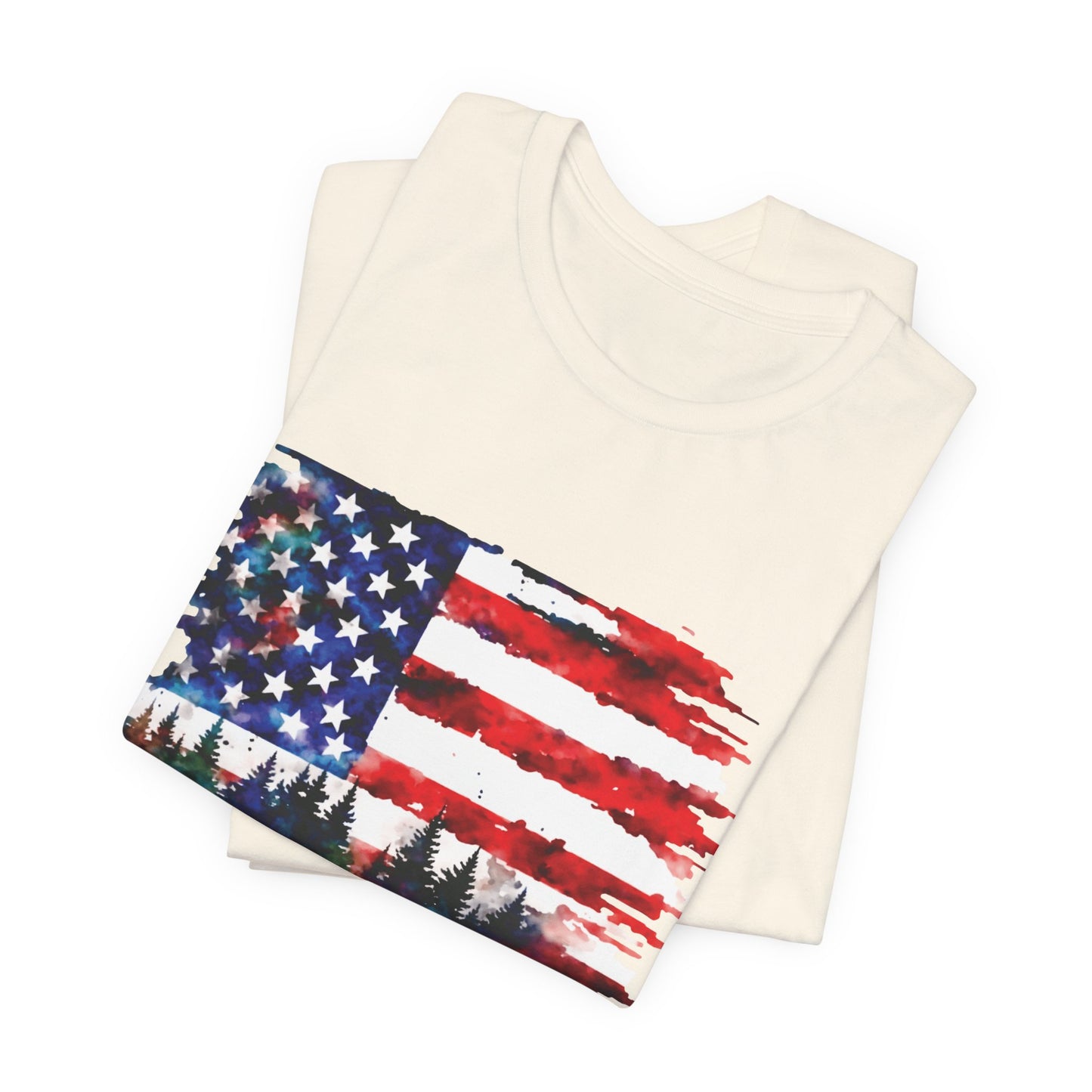 Watercolor American Flag Shirt | Patriotic Forest Tee | USA Flag with Trees | Rustic Nature Patriotic Shirt | Veteran Pride Apparel